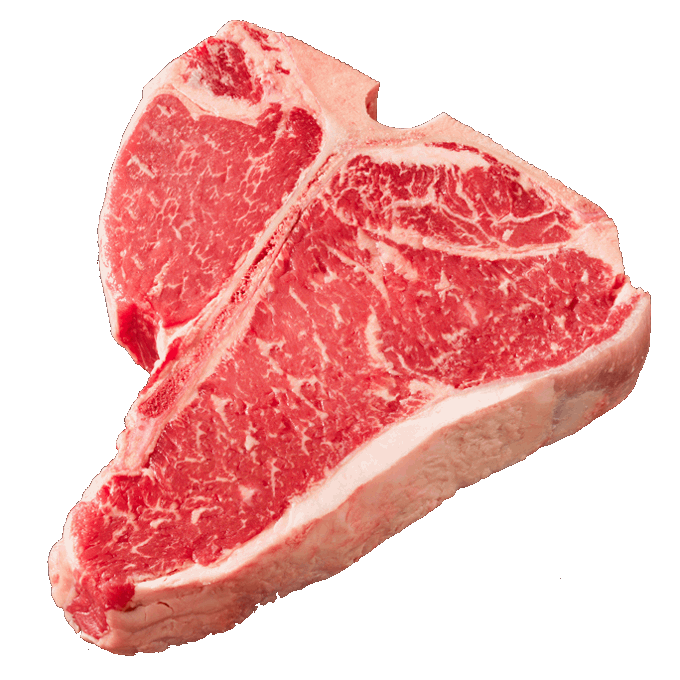 GIF art depicting a huge raw bloody t-bone steak with a red velvet bow tied around it