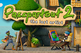 A painter in the middle of a city street, a promotional image for Passpartout 2L The Lost Artist